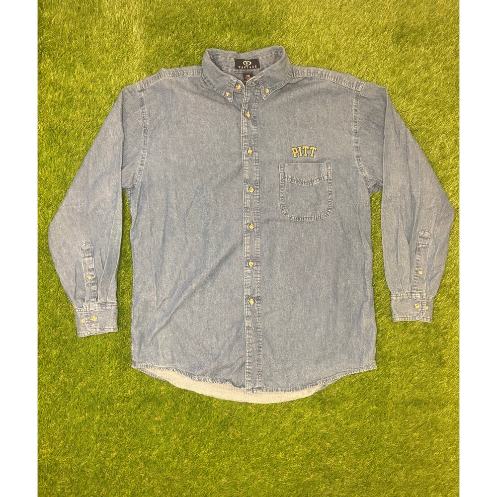 Vantage Pitt University of Pittsburgh Denim Button Down Shirt Mens MD Blue